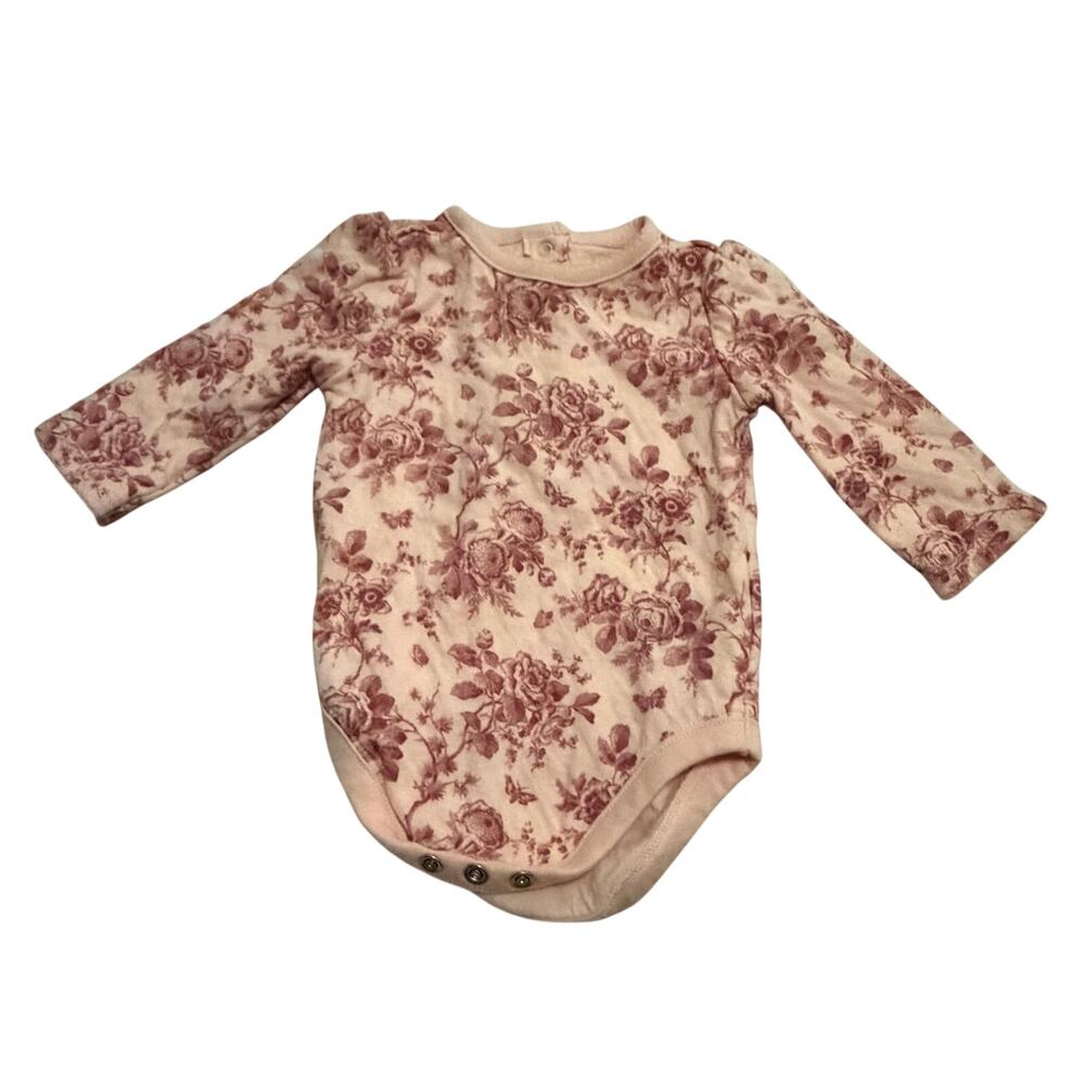 Janie and Jack onesie pink 0-3 months baby girl floral long sleeve floral soft